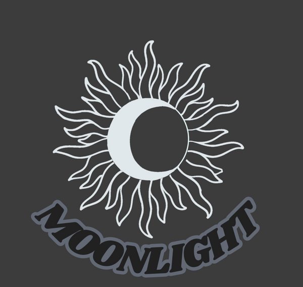 Logo with sun and moon design on a dark background